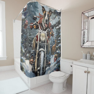 Great Dane Dog Riding Motorcycle Christmas Shower Curtain
