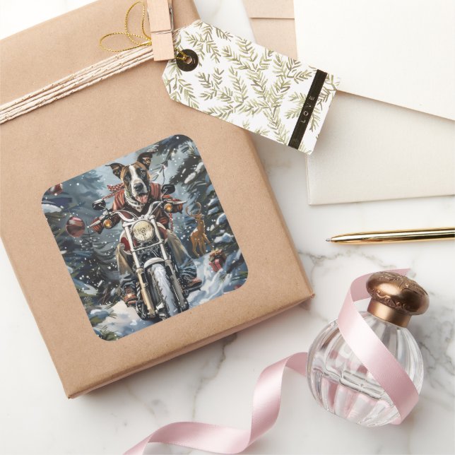 Great Dane Dog Riding Motorcycle Christmas Square Sticker (Gifting)