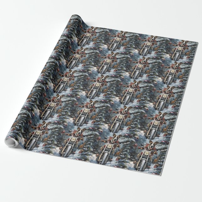Great Dane Dog Riding Motorcycle Christmas Wrapping Paper (Unrolled)