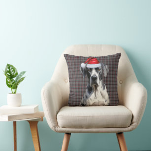 Great Dane Dog Seasonal Plaid Christmas Holiday Cushion