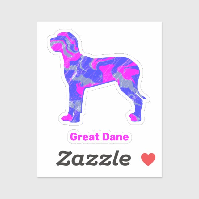 Great Dane Dog Silhouette Crazy Hot Pink Sticker (Sheet)