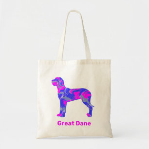 Great Dane Dog Silhouette Crazy Hot Pink Tote Bag
