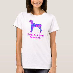 Great Dane Dog Silhouette Hot Pink & Blue T-Shirt