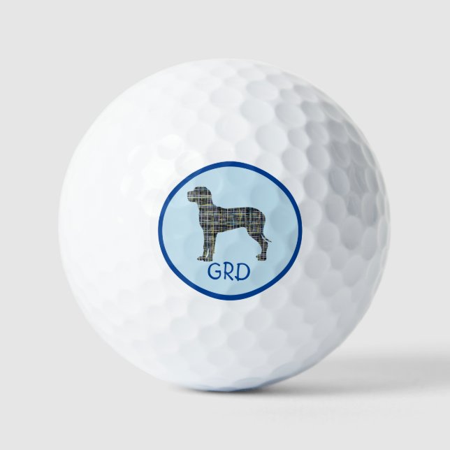 Great Dane Dog Silhouette Monogram Grid Blue Golf Balls (Front)