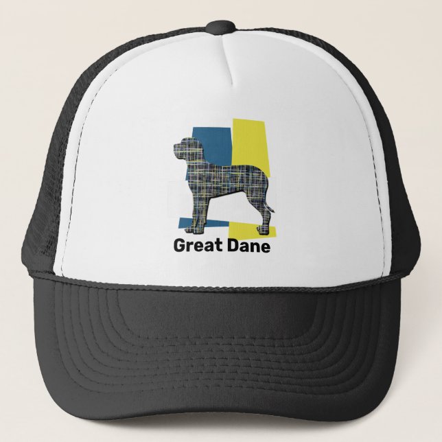 Great Dane Dog Silhouette Tricolour Grid Trucker Hat (Front)