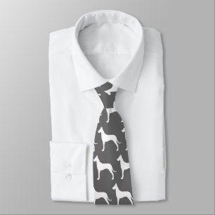 Great Dane Dog Silhouettes Grey and White Tie