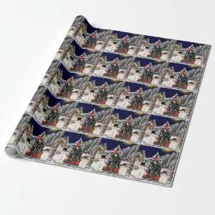 Great Dane Dog Sitting On Beach Santa Hat Wrapping Paper