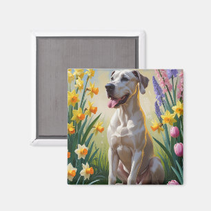 Great Dane Dog Spring Flowers Painting Magnet