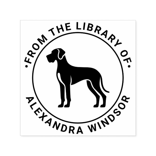 Great Dane Dog Standing Silh Library Book Name Self-inking Stamp (Design)