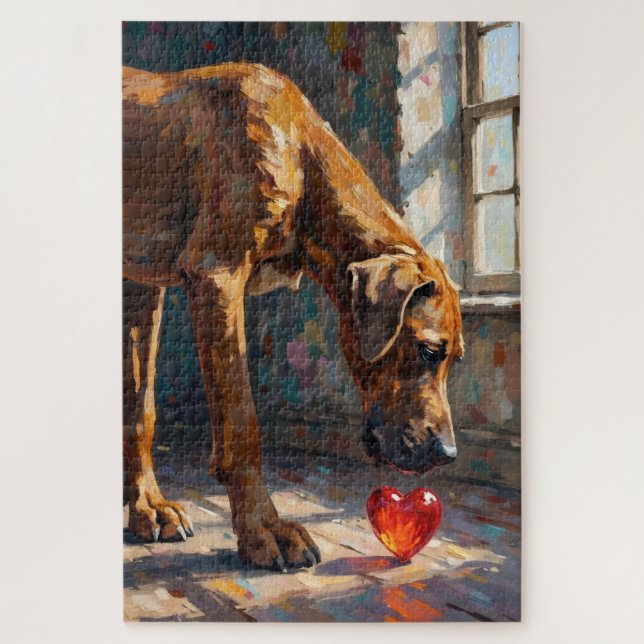 Great Dane Dog Valentine's Day Gentle Heart Jigsaw Puzzle (Vertical)