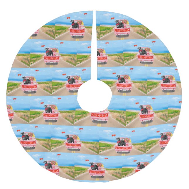 Great Dane Dog Valentine's Day Truck Brushed Polyester Tree Skirt (Front)