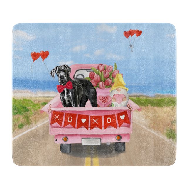 Great Dane Dog Valentine's Day Truck Cutting Board (Front)