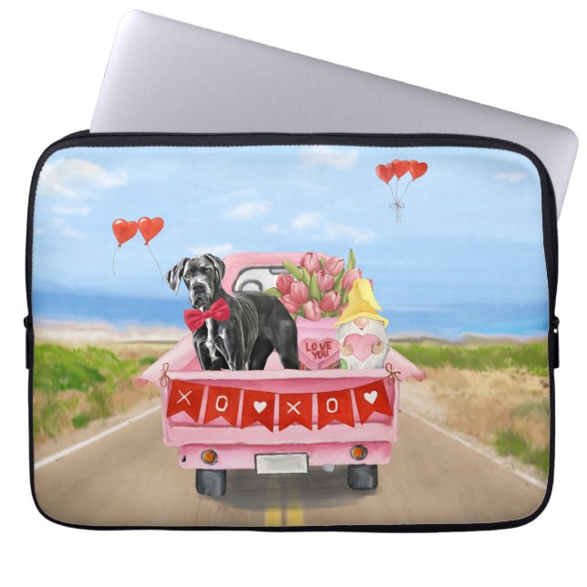 Great Dane Dog Valentine's Day Truck Laptop Sleeve (Front)