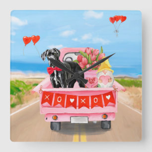 Great Dane Dog Valentine's Day Truck Square Wall Clock