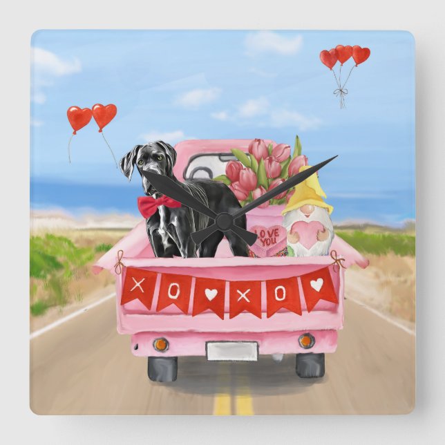 Great Dane Dog Valentine's Day Truck Square Wall Clock (Front)