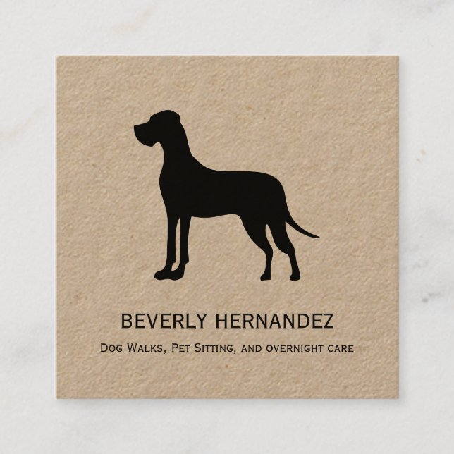 Great Dane Dog Walker Trainer Puppy sitting KRAFT Square Business Card (Front)
