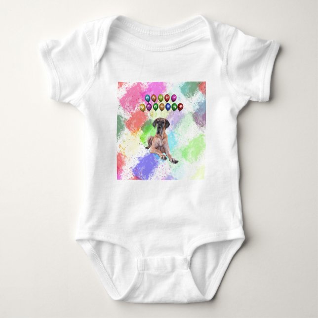 Great Dane Dog Wishing Happy New Year Baby Bodysuit (Front)