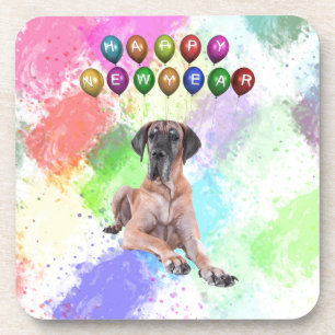 Great Dane Dog Wishing Happy New Year Coaster