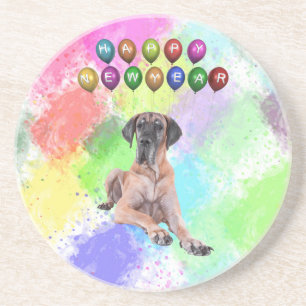 Great Dane Dog Wishing Happy New Year Coaster