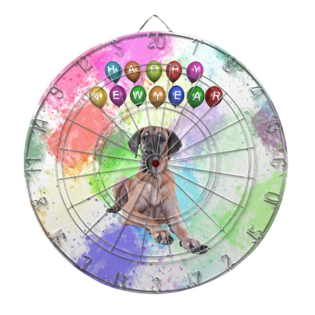Great Dane Dog Wishing Happy New Year Dartboard (Front)
