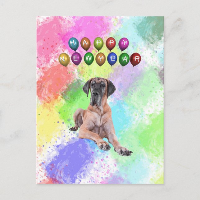 Great Dane Dog Wishing Happy New Year Holiday Postcard (Front)