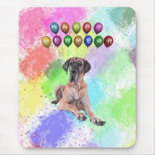 Great Dane Dog Wishing Happy New Year Mouse Pad
