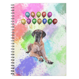 Great Dane Dog Wishing Happy New Year Notebook