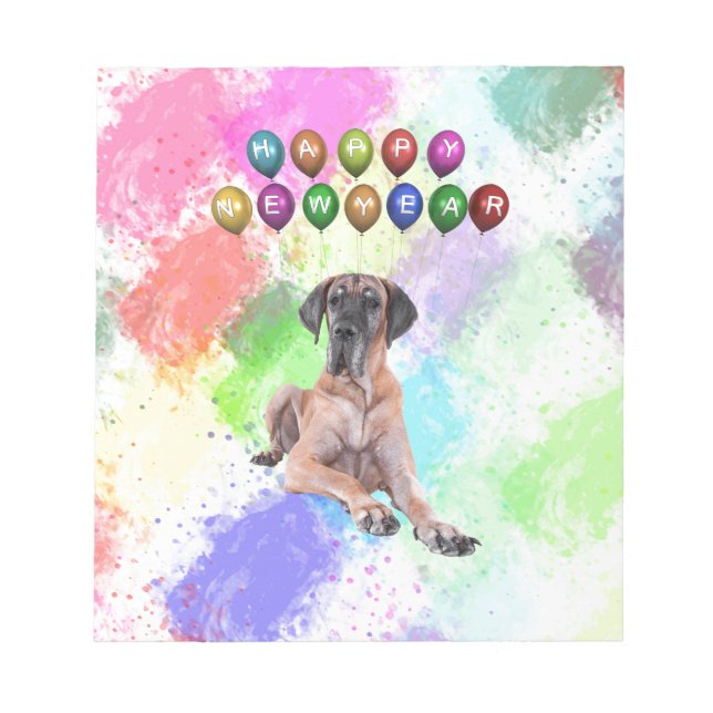 Great Dane Dog Wishing Happy New Year Notepad (Front)