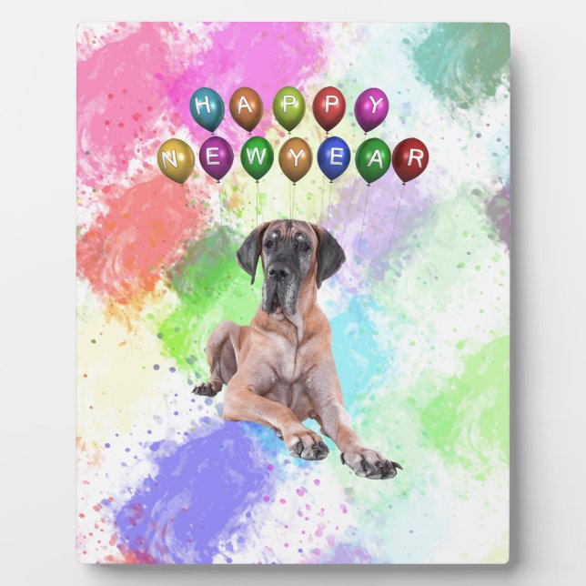 Great Dane Dog Wishing Happy New Year Plaque (Front)