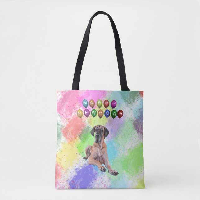 Great Dane Dog Wishing Happy New Year Tote Bag (Front)
