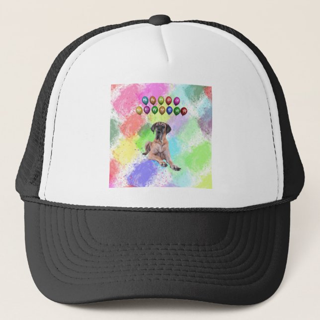 Great Dane Dog Wishing Happy New Year Trucker Hat (Front)