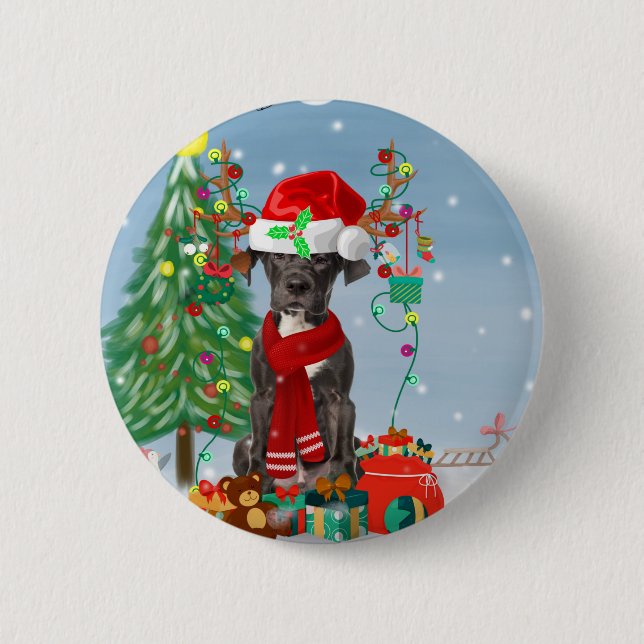 Great Dane dog with Christmas gifts   6 Cm Round Badge (Front)