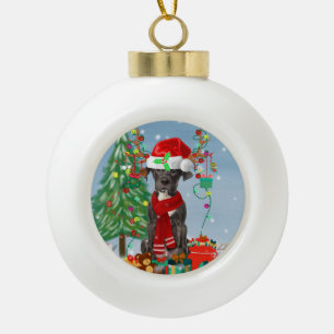 Great Dane dog with Christmas gifts   Ceramic Ball Christmas Ornament