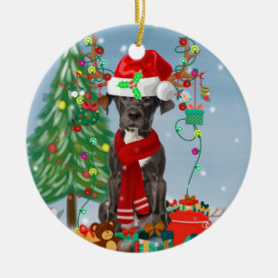 Great Dane dog with Christmas gifts   Ceramic Ornament