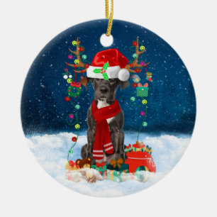 Great Dane dog with Christmas gifts  Ceramic Ornament