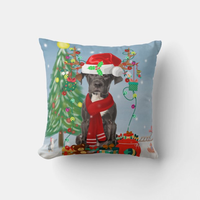 Great Dane dog with Christmas gifts  Cushion (Front)