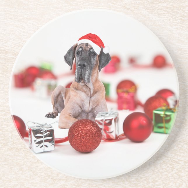 Great Dane Dog with Christmas Ornaments Gifts Coaster (Front)