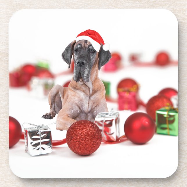 Great Dane Dog with Christmas Ornaments Gifts Coaster (Front)