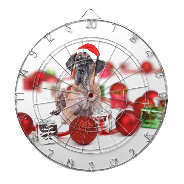 Great Dane Dog with Christmas Ornaments Gifts Dartboard (Front)