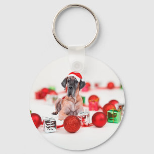 Great Dane Dog with Christmas Ornaments Gifts Key Ring