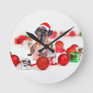 Great Dane Dog with Christmas Ornaments Gifts Round Clock