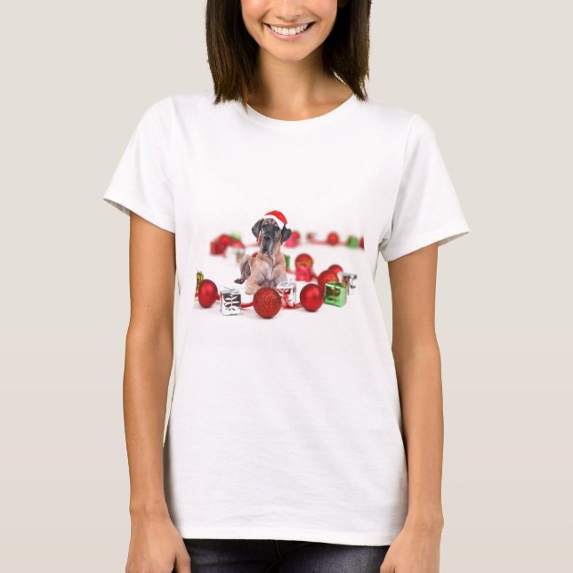 Great Dane Dog with Christmas Ornaments Gifts T-Shirt (Front)