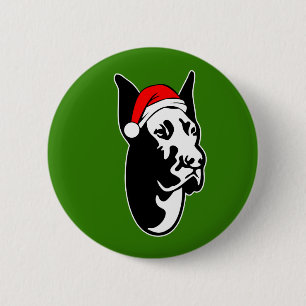 Great Dane Dog with Christmas Santa Hat 6 Cm Round Badge
