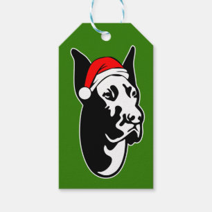 Great Dane Dog with Christmas Santa Hat Gift Tags