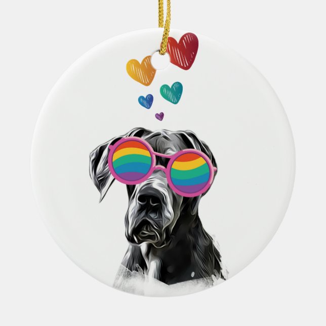 Great Dane Dog with Hearts Valentine's Day Ceramic Ornament (Front)