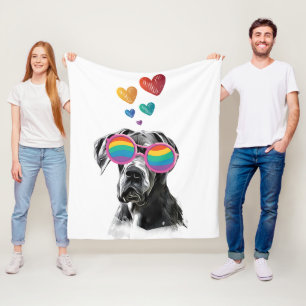 Great Dane Dog with Hearts Valentine's Day Fleece Blanket