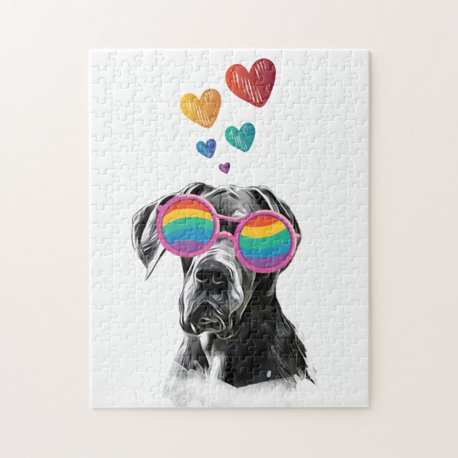 Great Dane Dog with Hearts Valentine's Day  Jigsaw Puzzle (Vertical)