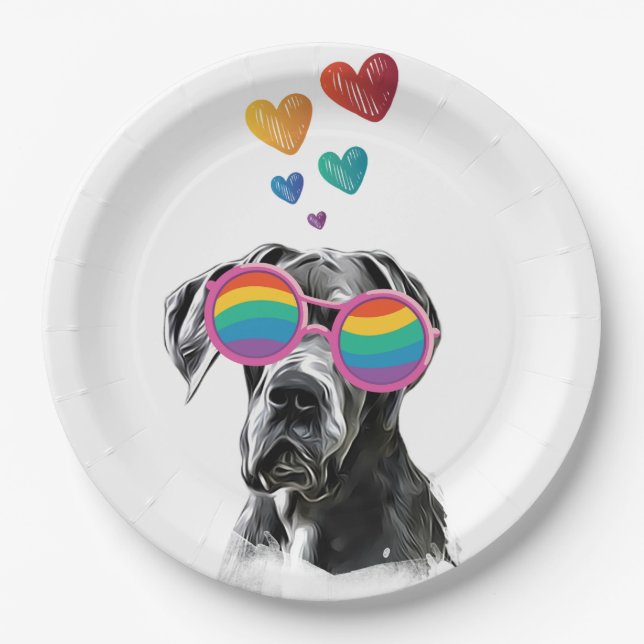 Great Dane Dog with Hearts Valentine's Day Paper Plate (Front)