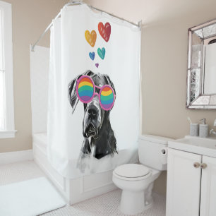 Great Dane Dog with Hearts Valentine's Day  Shower Curtain
