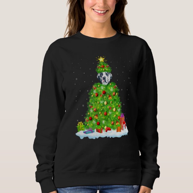 Great Dane Dog Xmas Lighting Tree Funny Great Dane Sweatshirt (Front)